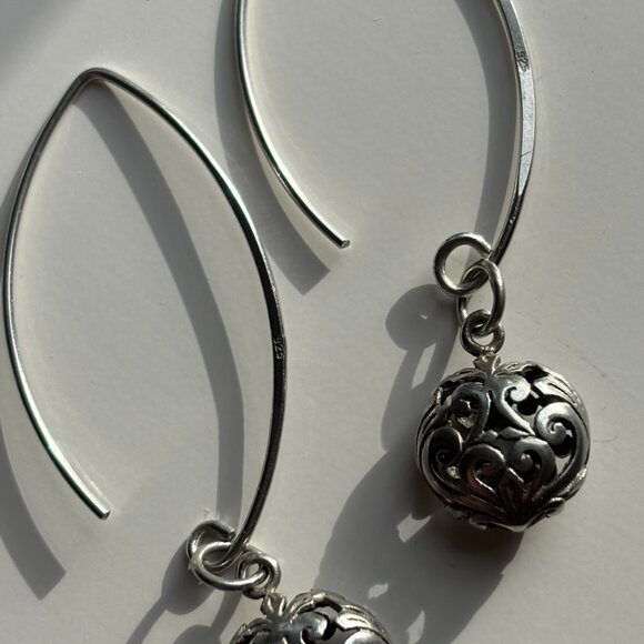 925 Sterling Silver Filigree Teardrop Dangle Earrings Vintage Boho - Picture 3 of 6